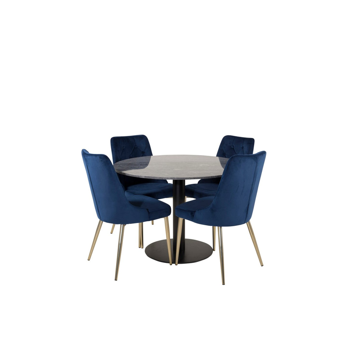 Estelle, Velvet Deluxe Rund matgrupp Blå, Guld, Svart,Mörkgrå, ⌀106