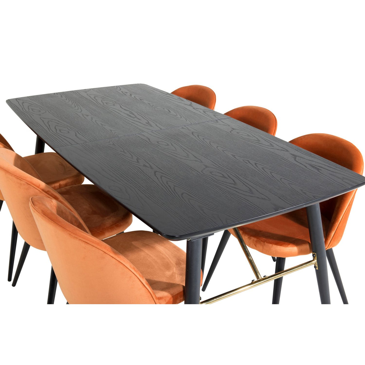 Guld, sammet Rektangulär matgrupp Svart, rostig orange, Svart, 180 x 85
