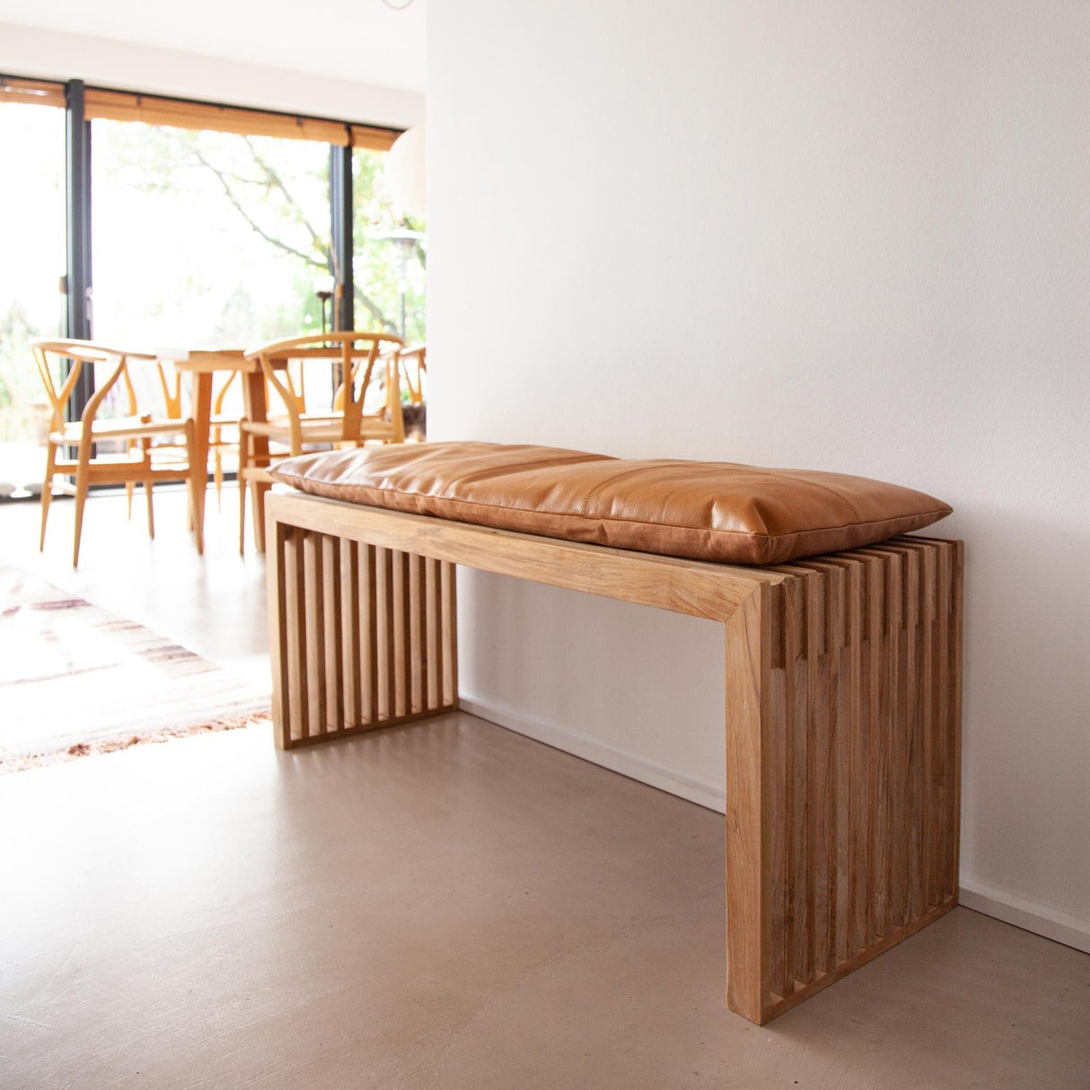 Sittdyna till Rib-bänk för 3 Personer i Skinn Ljusbrun