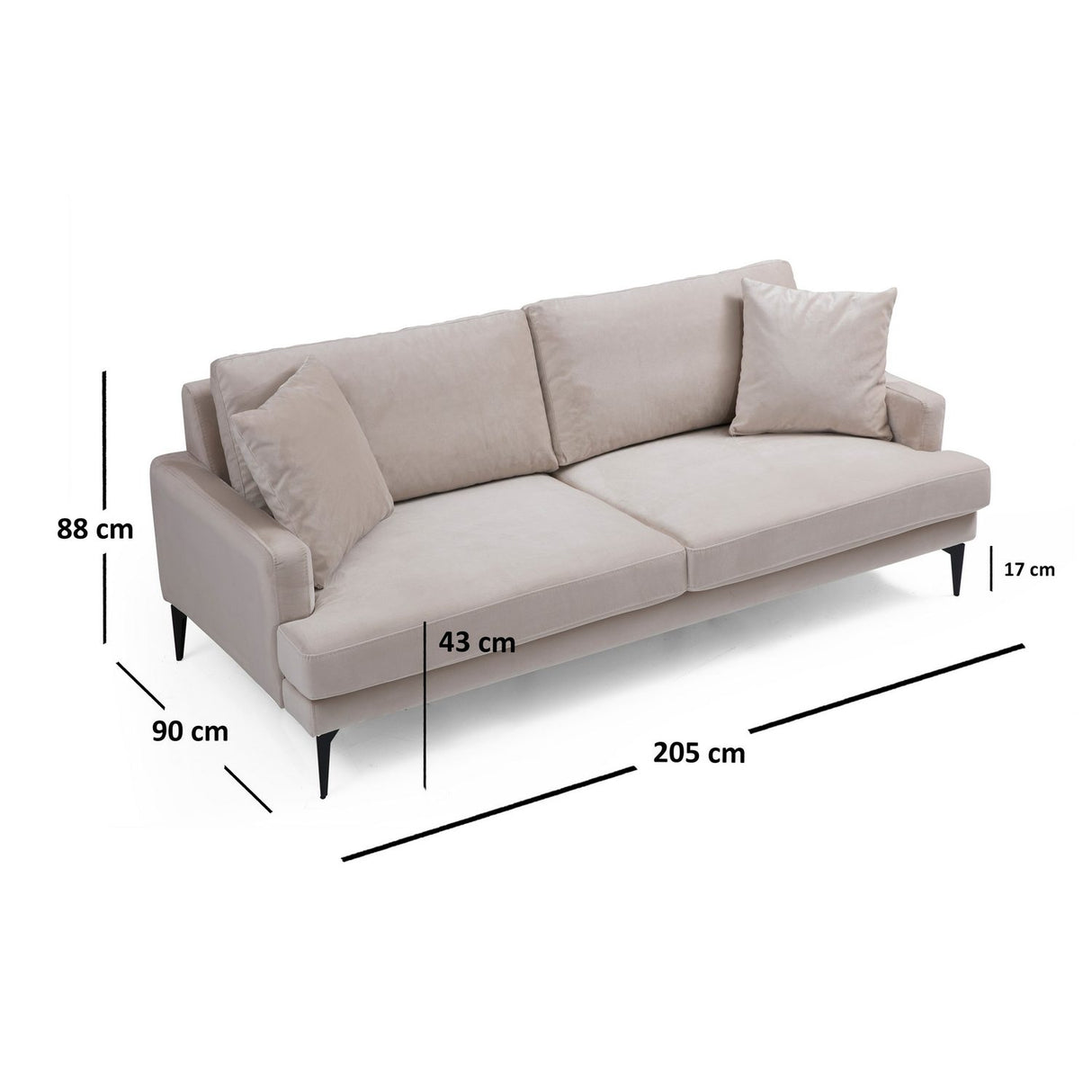 Tbilisi 3-sits (205 x 90 x 88 cm) 3-sitssoffa Beige