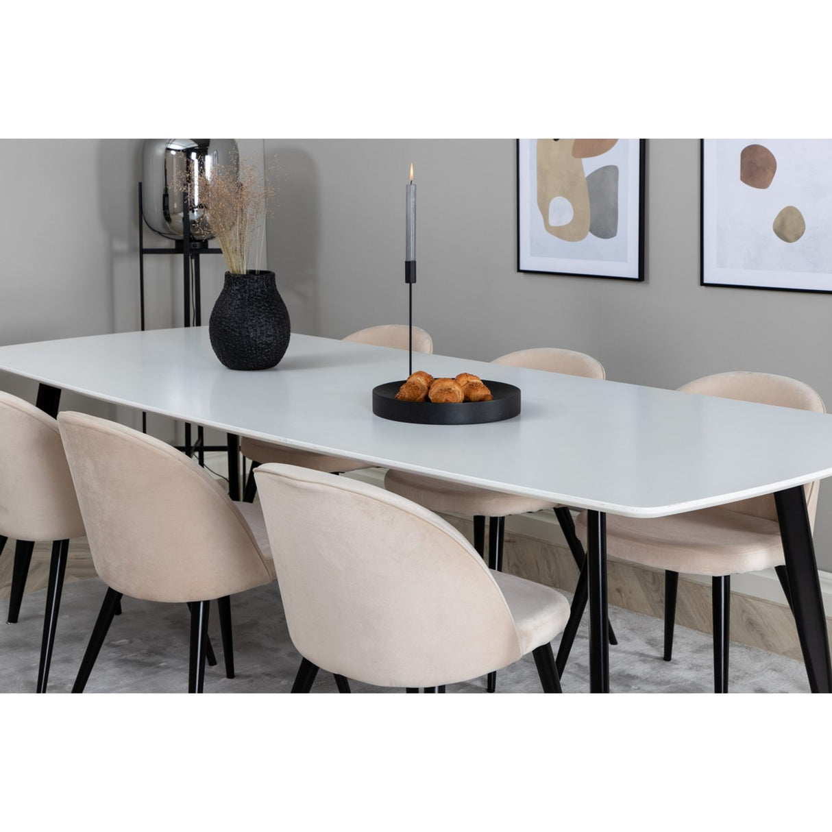 Polar, Velvet Rektangulär matgrupp Beige,Svart, Svart, Vit, 240 x 100