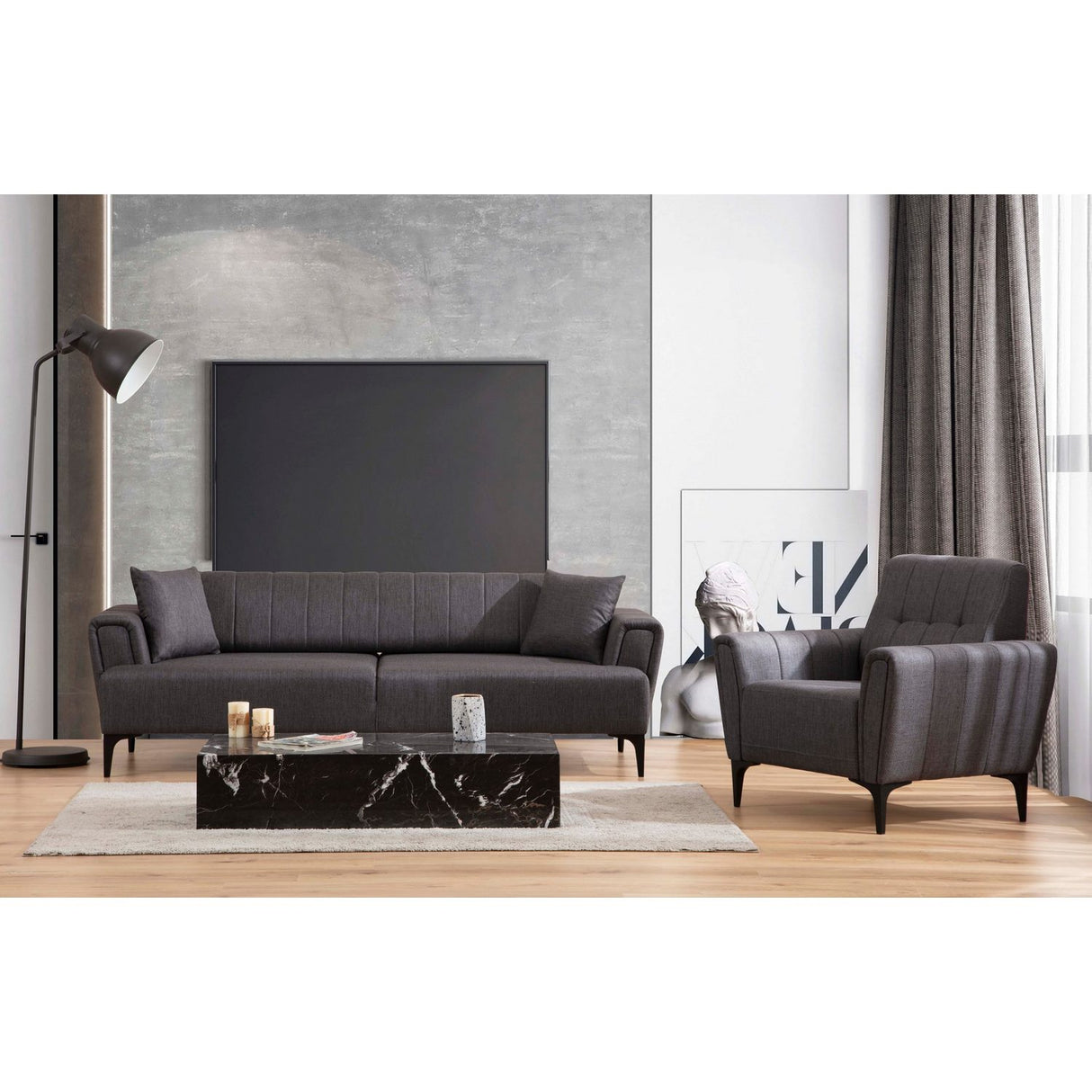 Jakarta (230 x 95 x 77 cm) 3-sits bäddsoffa Mörkgrå