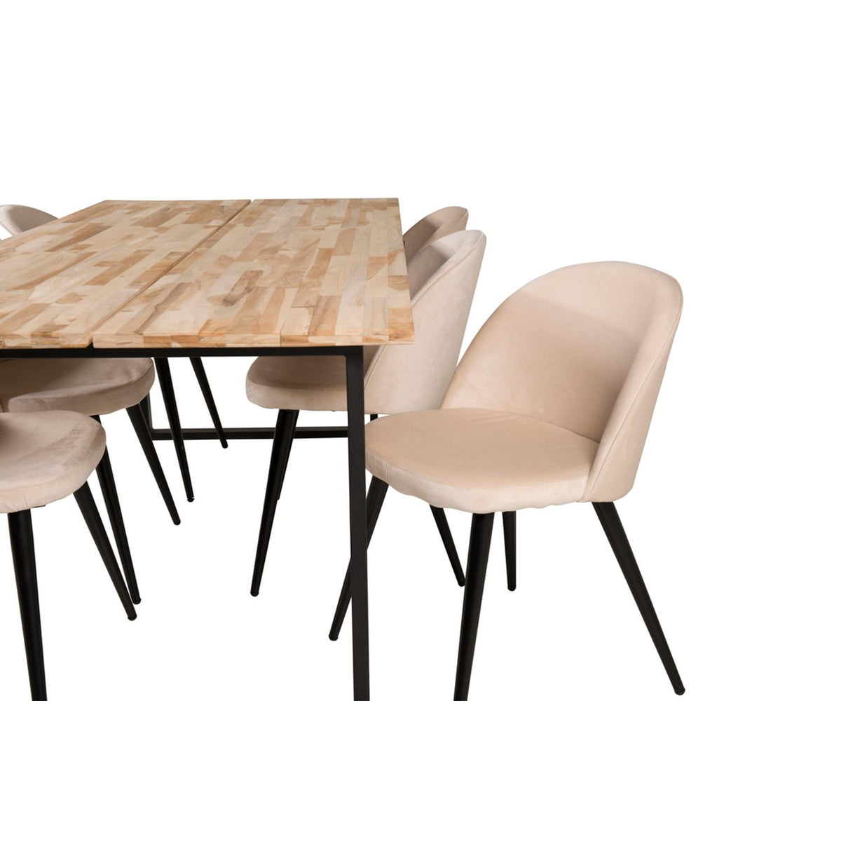 Cirebon, Velvet Rektangulär matgrupp Beige,Svart, Svart,Natur, 200 x 90