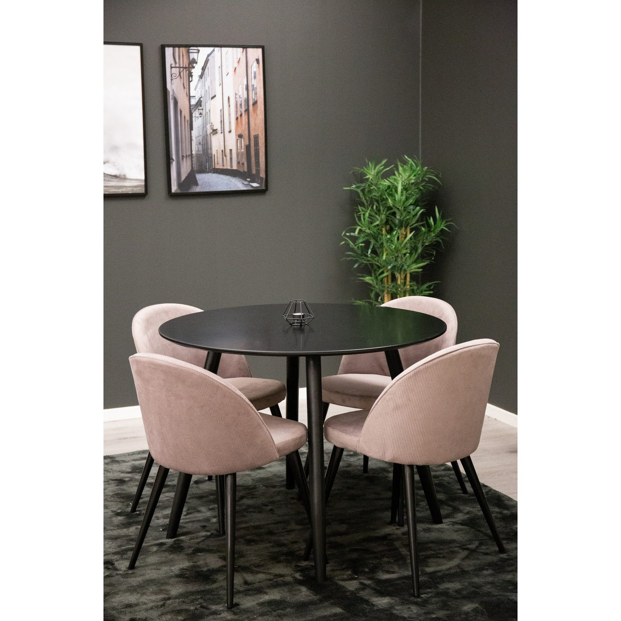 Plaza, Sammet Rund matgrupp Svart,Dammrosa, Svart, ⌀100
