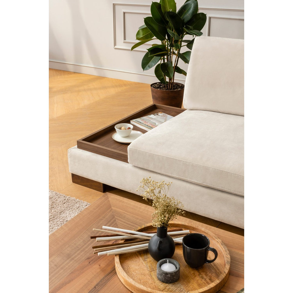 Reykjavik hörn med puff (313-193 x 97 x 80 cm) Hörnsoffa Beige