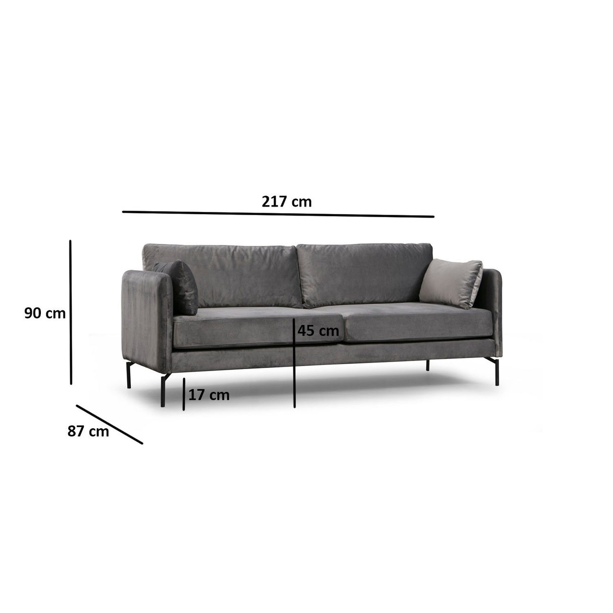 Sino 3-sits (217 x 87 x 90 cm) Grå 3-sitssoffa