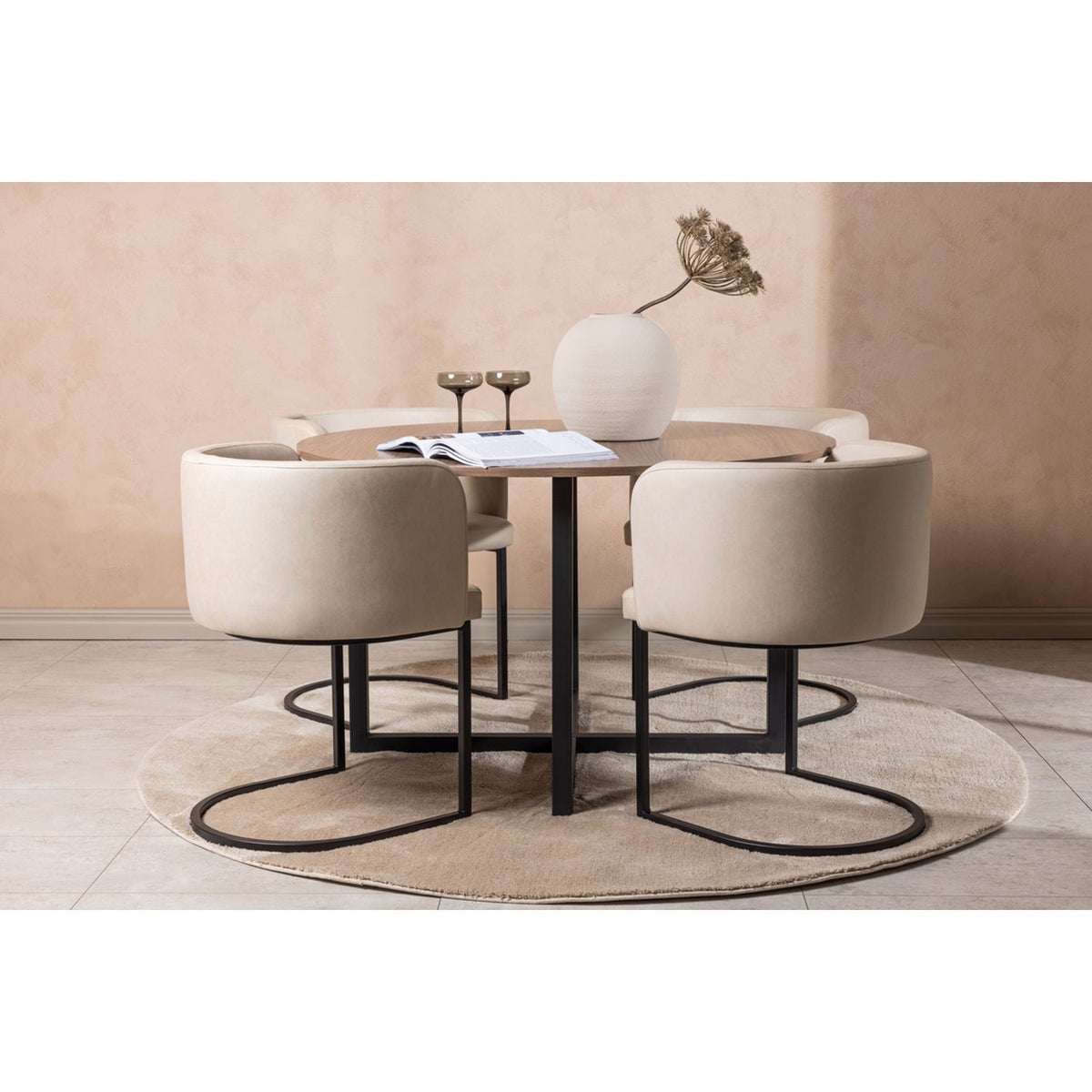 Durango, Simrishamn Rund matgrupp Beige,Svart, Svart, valnöt, ⌀120