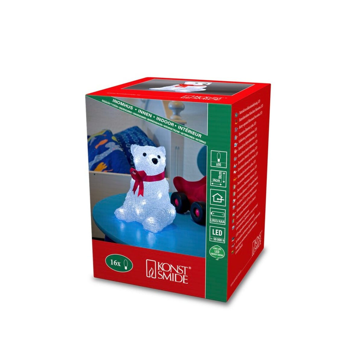 Björn akryl 18cm LED 3xAAA Ljusdekoration Inne