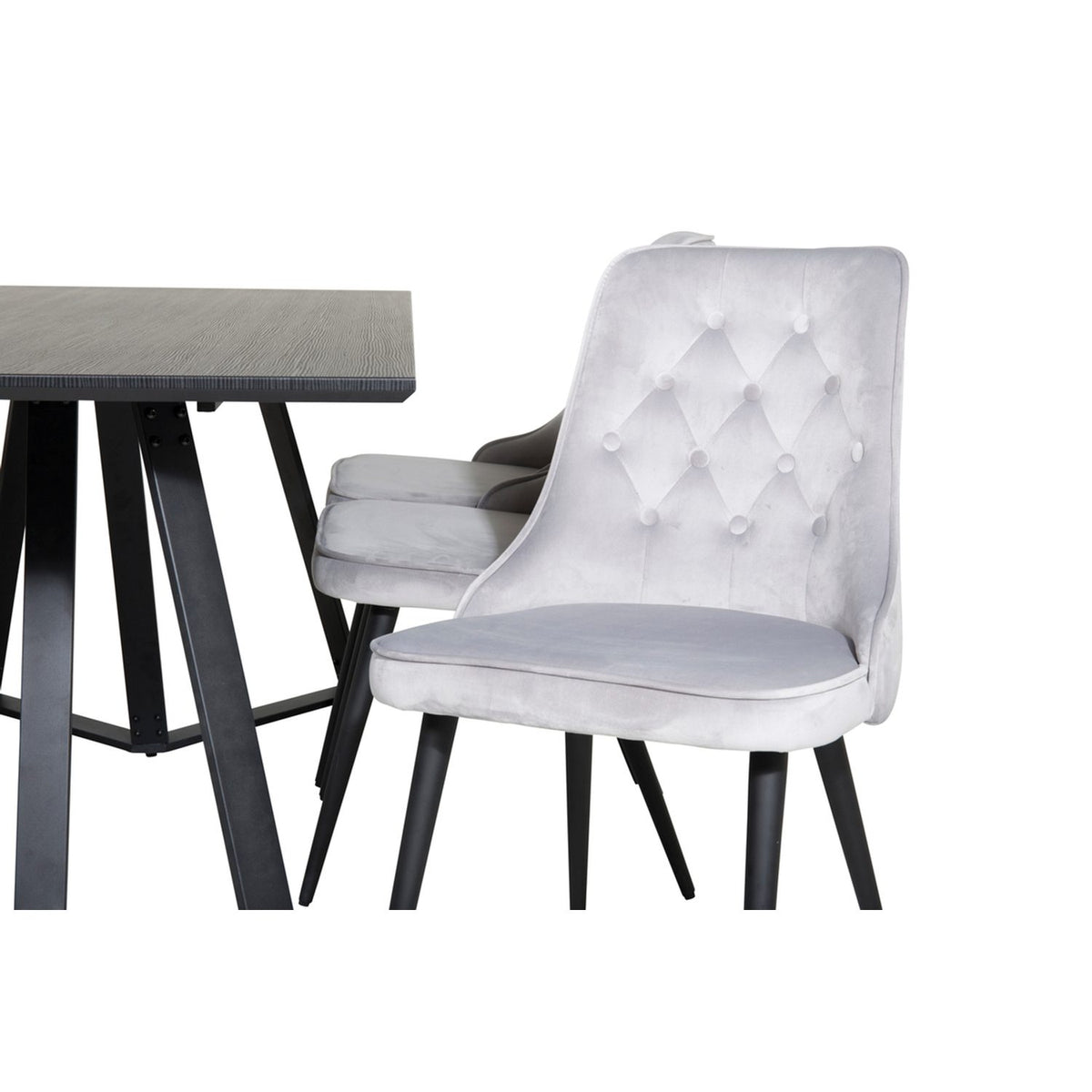 Marina, Velvet Deluxe Rektangulär matgrupp Svart,Ljusgrå, Svart, 180 x 90