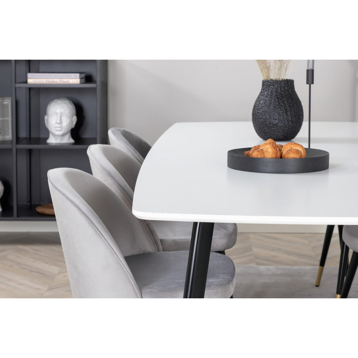 Polar, Velvet Rektangulär matgrupp Svart,Guld,Grå, Svart, Vit, 240 x 100