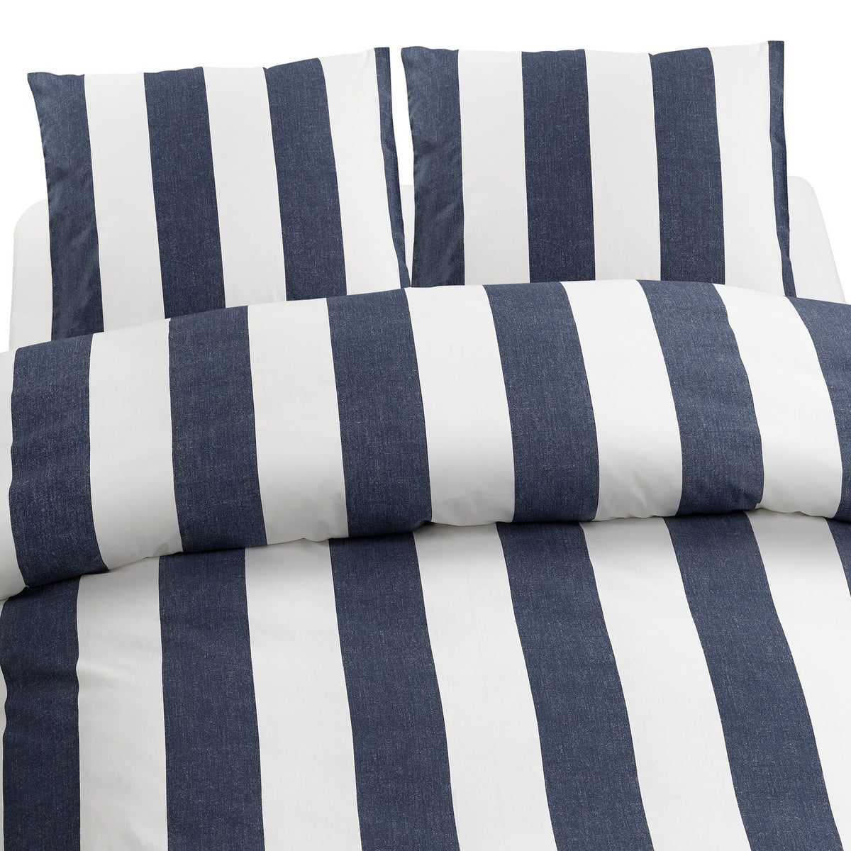 3-Dels Set Block Stripe Påslakanset Dubbelsäng Marinblå