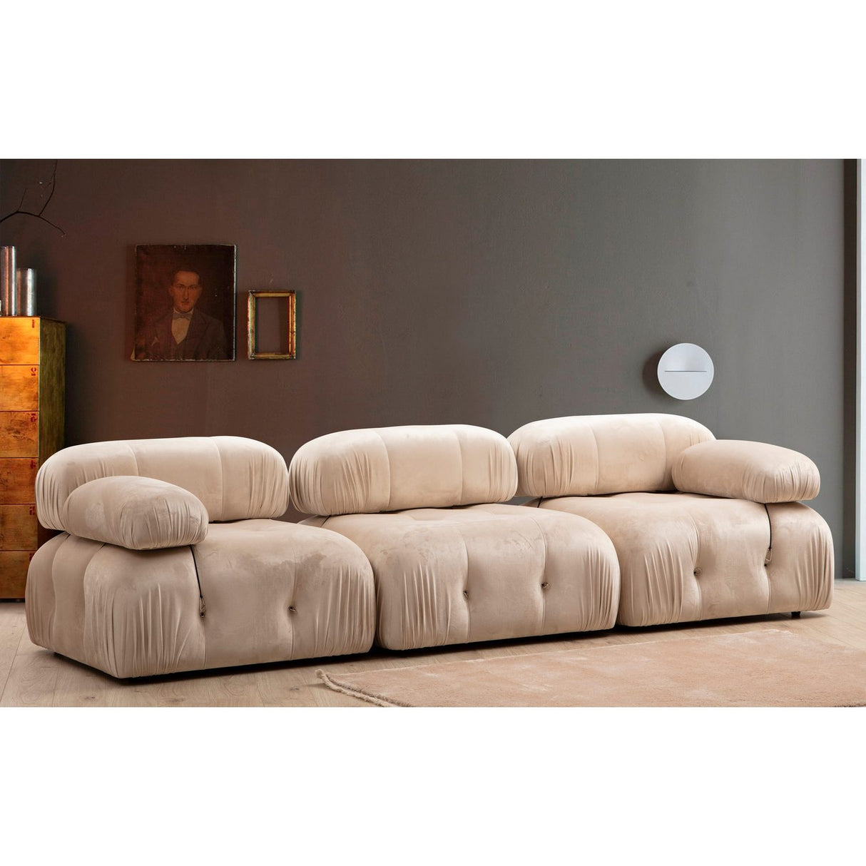 Helsinki 3-sits (288 x 95 x 75 cm) Sammet 3-sitssoffa Creme