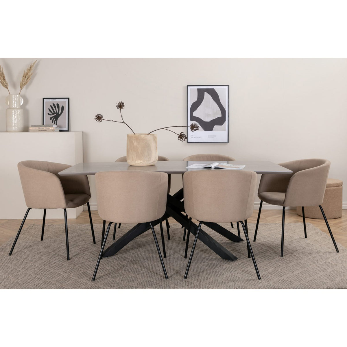 Piazza, Berit Rektangulär matgrupp Beige, Svart, Svart, mörkgrå, 180 x 90