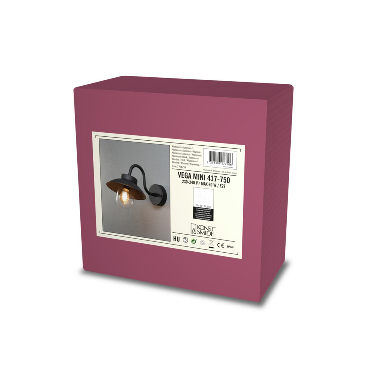 Vega Mini E27 Vägglampa Ute Svart