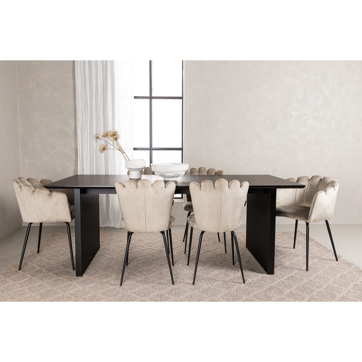 Vail, Limhamn Rektangulär matgrupp Beige, Svart, Svart, 200 x 100