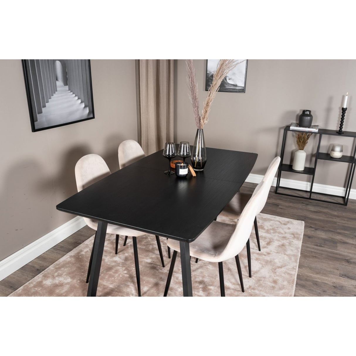 Inca, Polar Rektangulär matgrupp Beige,svart, Svart, 160 x 85