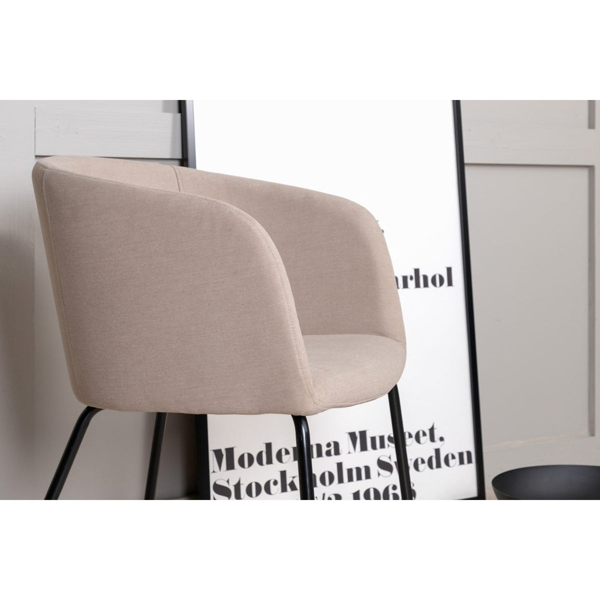 Berit Matstol Beige,Svart, Polyesterlinne, 55 x 78 x 55