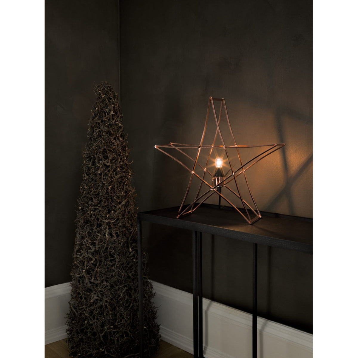 Stående Metall 40x40 cm E14 Svart Kabel Julstjärna Inne Koppar