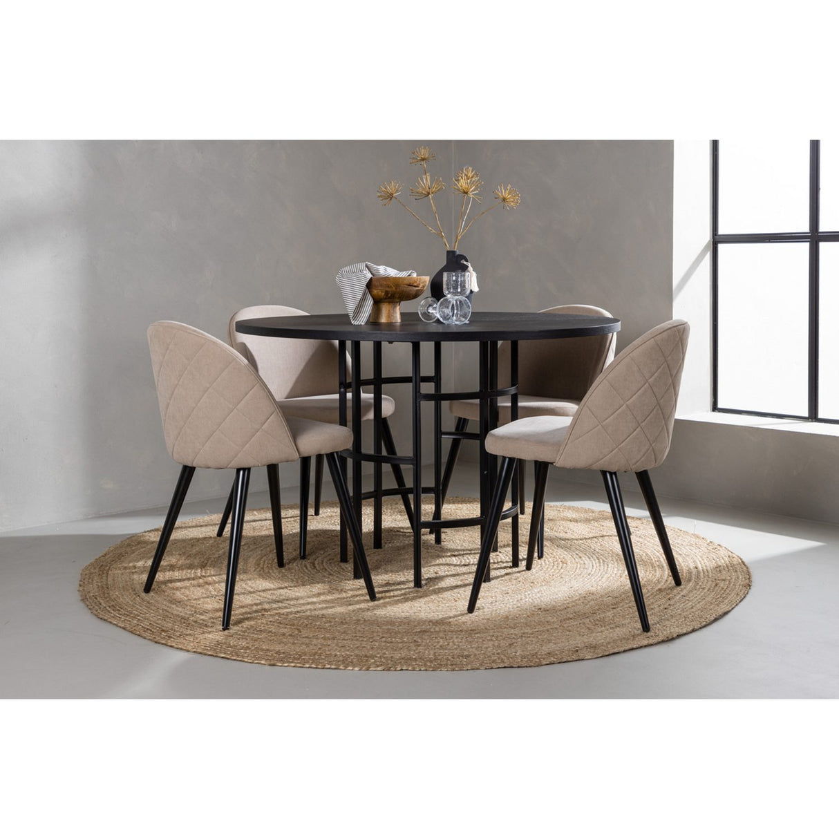 Copenhagen, Velvet Rund matgrupp Beige, Svart, Svart, ⌀115