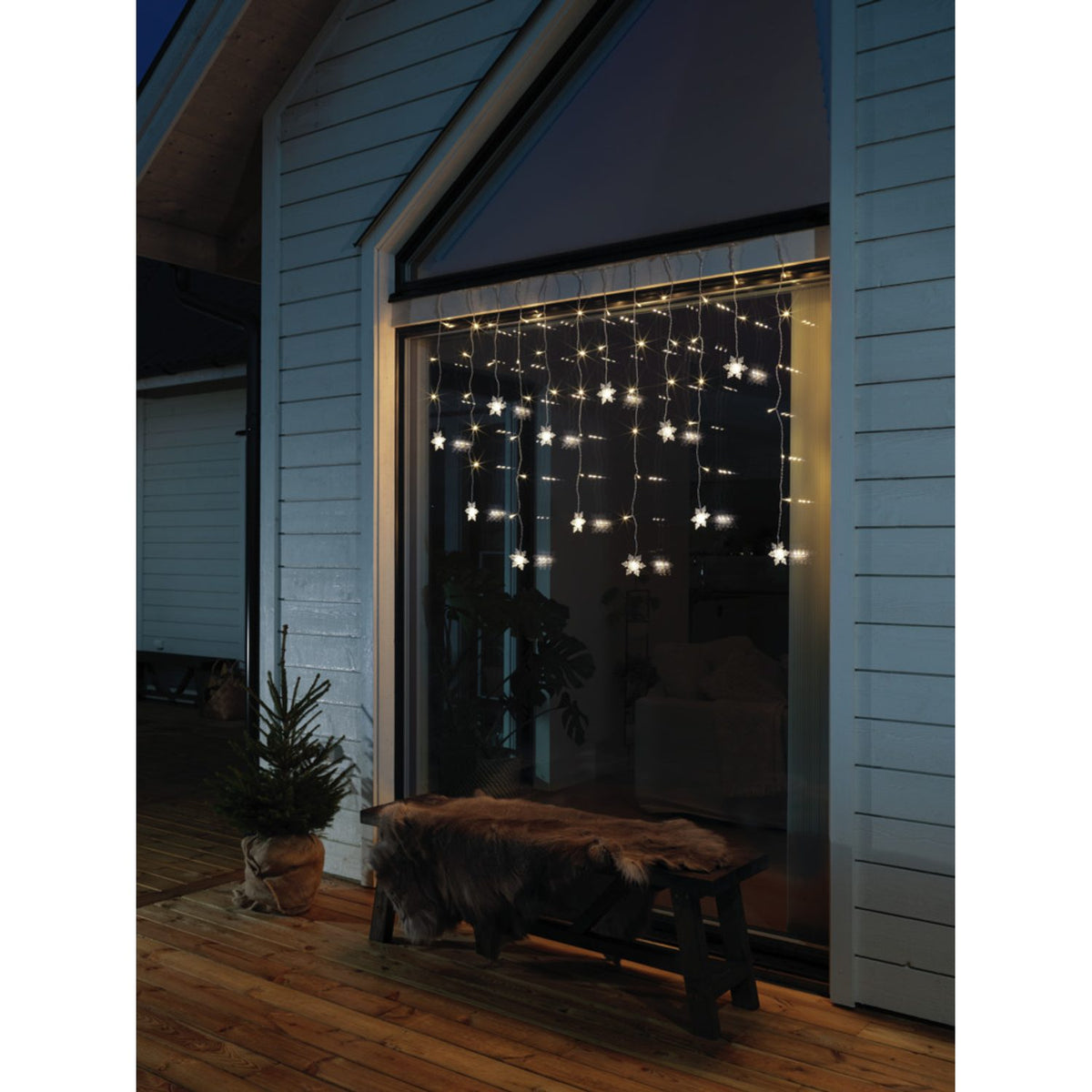 Gardin 12 snöflingor 60 varmvita LED Ljusslinga Ute