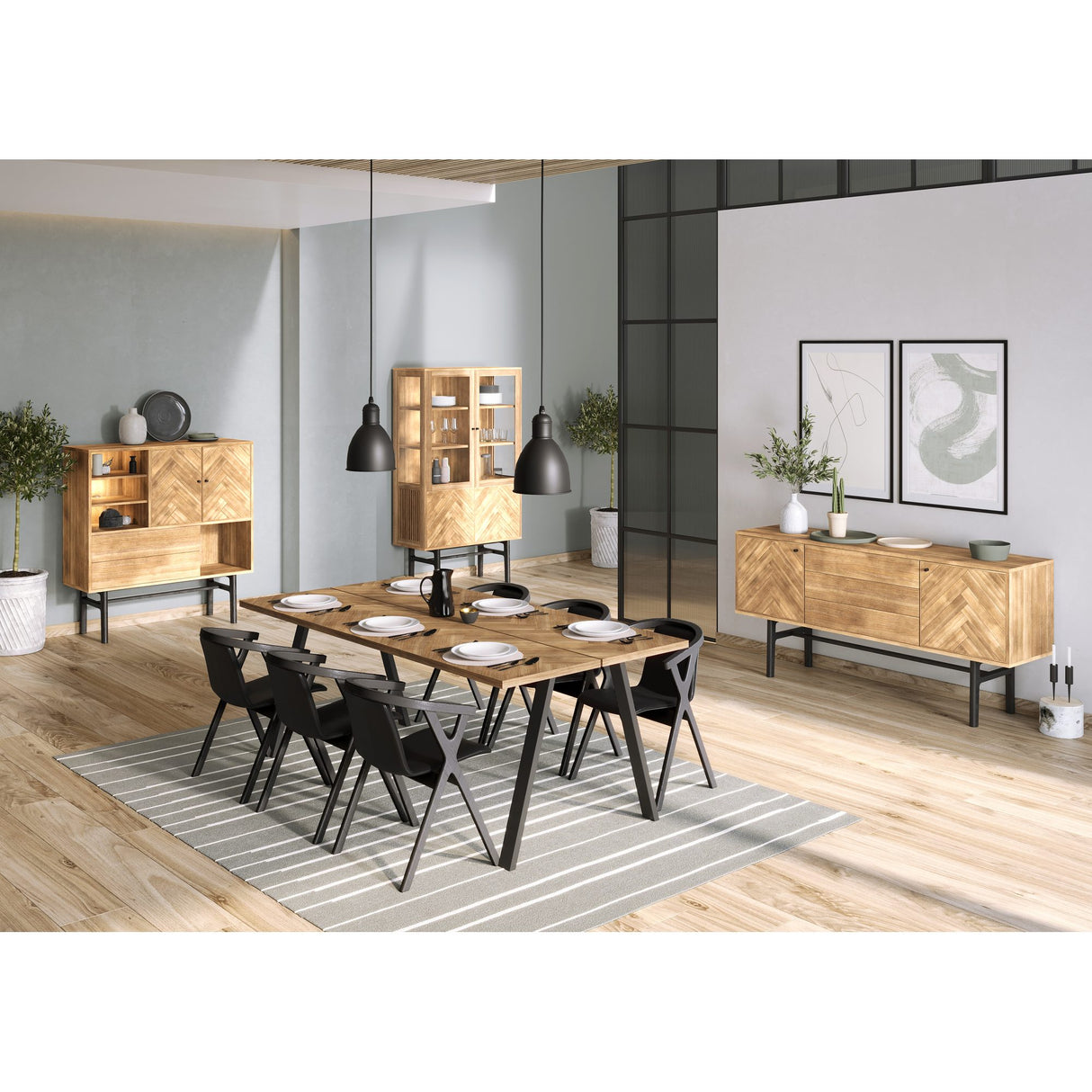 Högskåp Nr.230 Fiskbensdörrar 120x131 cm Oljad Ek