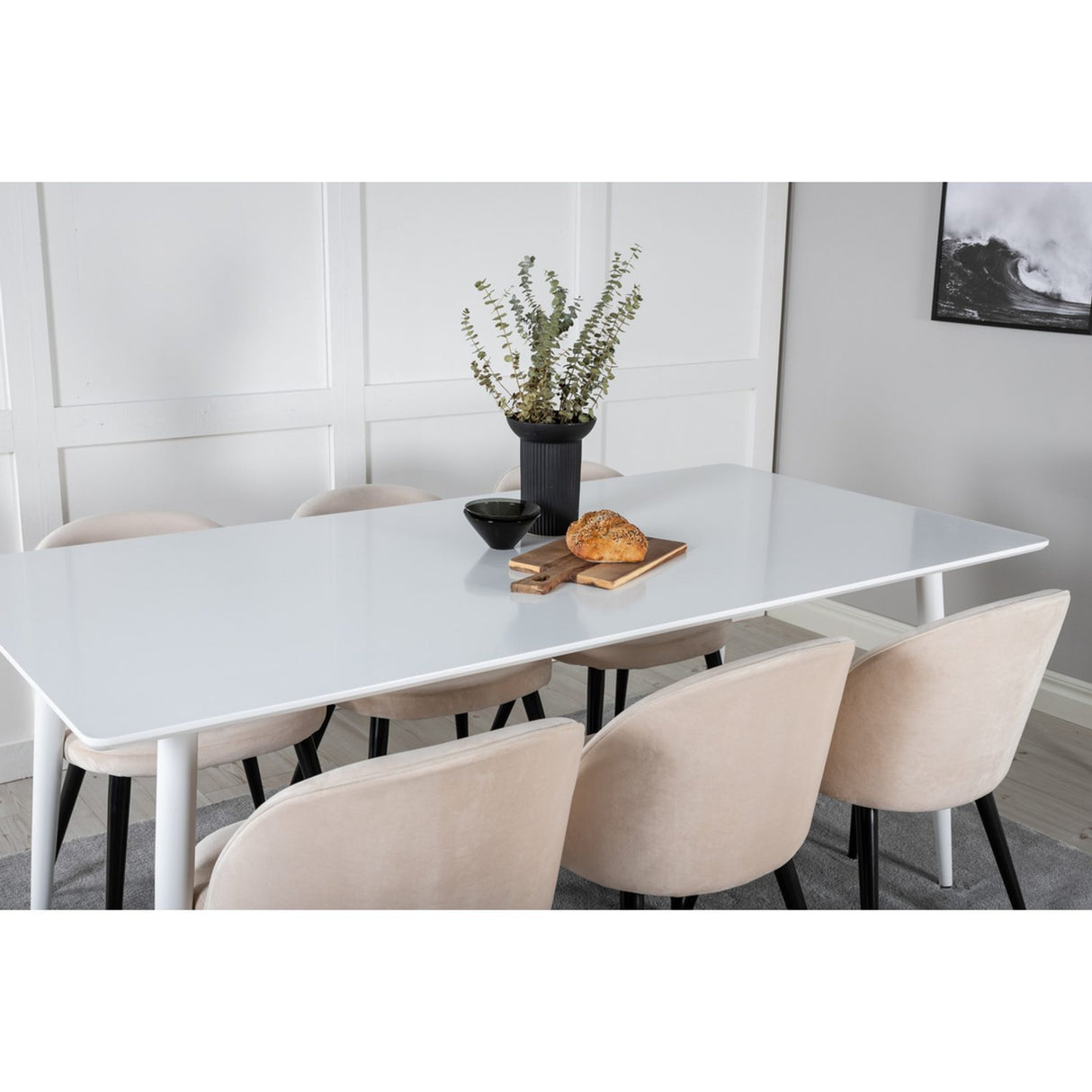 Polar, Velvet Rektangulär matgrupp Beige,Svart, Vit, 180 x 90