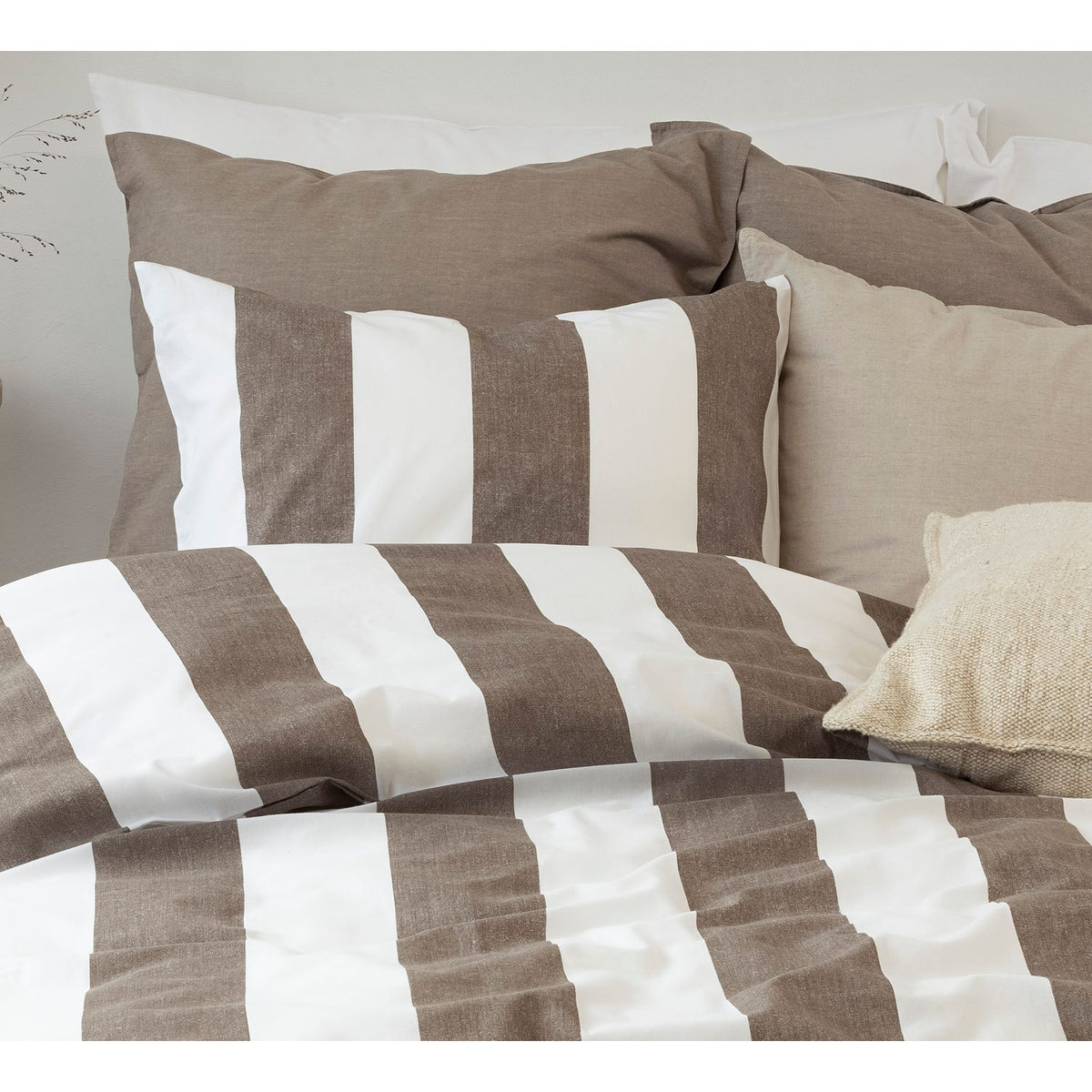 2-Dels Set Block stripe Påslakanset Enkelsäng Brun