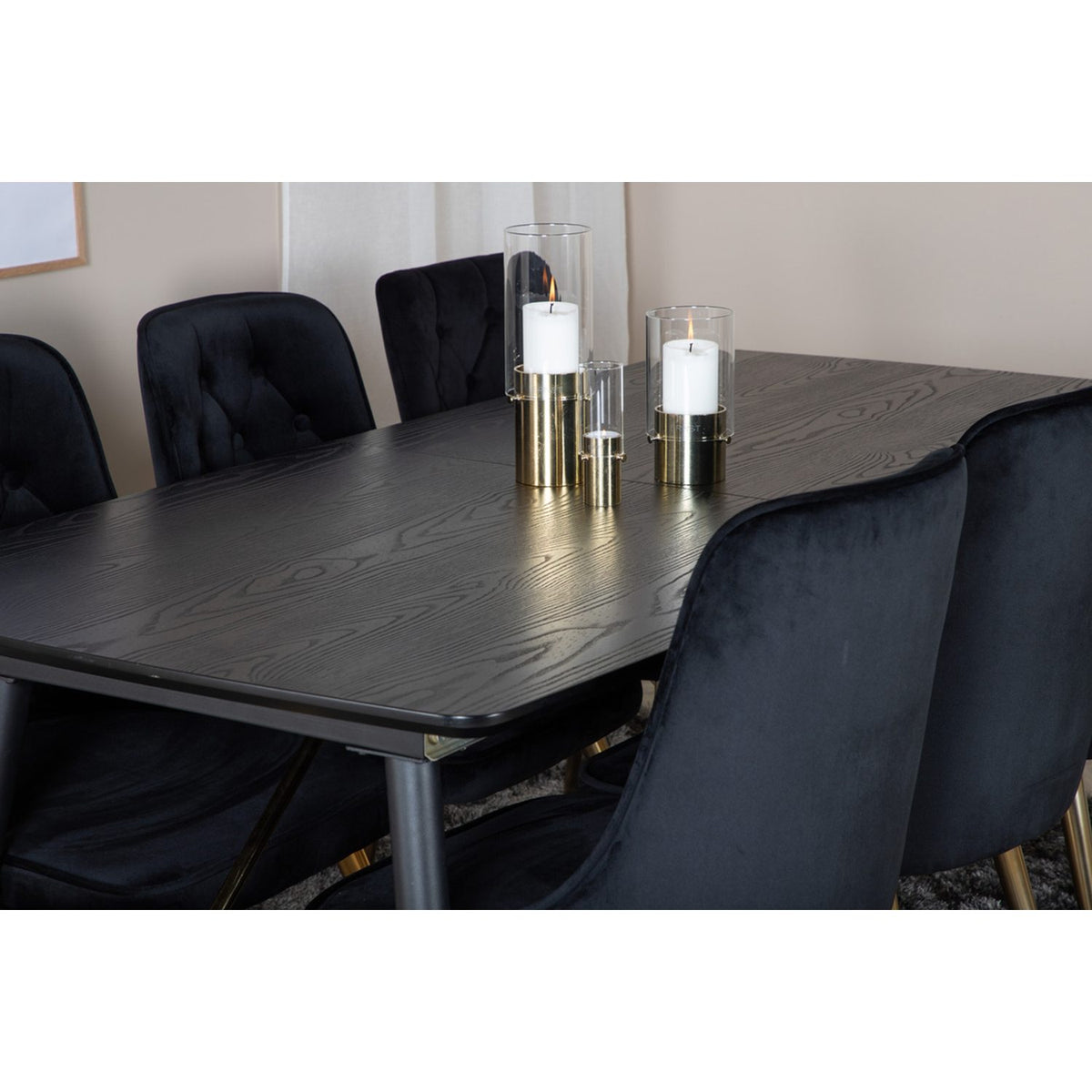 Gold, Velvet Deluxe Rektangulär matgrupp Svart, Guld, Svart, 180 x 85