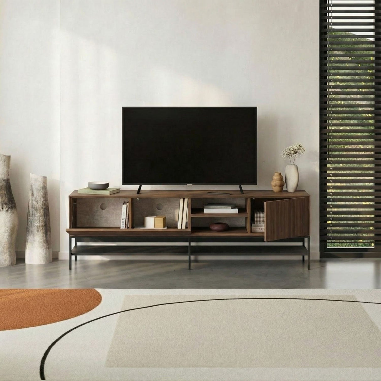 Tallinn (180 x 55 x 35 cm) TV-bänk Milano valnötträ svart svart