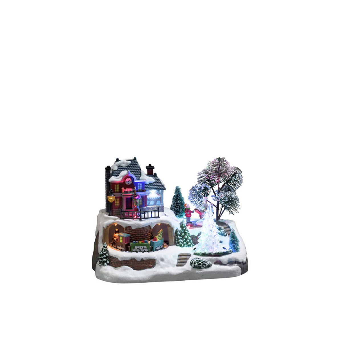 Mekanisk juldekoration LED Tågstation Stående Ljusdekoration Inne