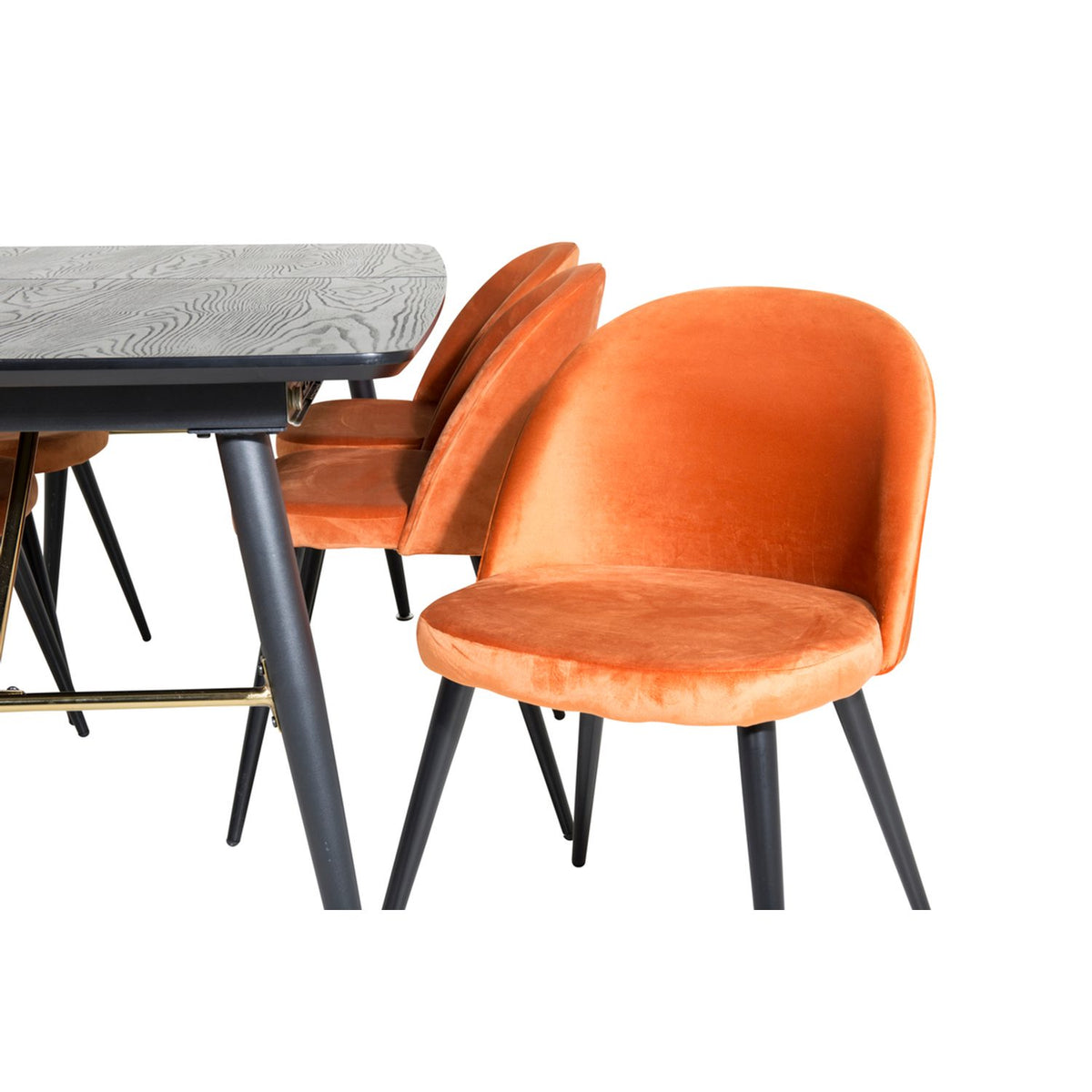 Guld, sammet Rektangulär matgrupp Svart, rostig orange, Svart, 180 x 85