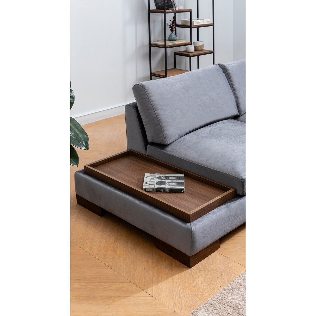 Reykjavik hörn med puff (313-193 x 97 x 80 cm) Hörnsoffa Mörkgrå