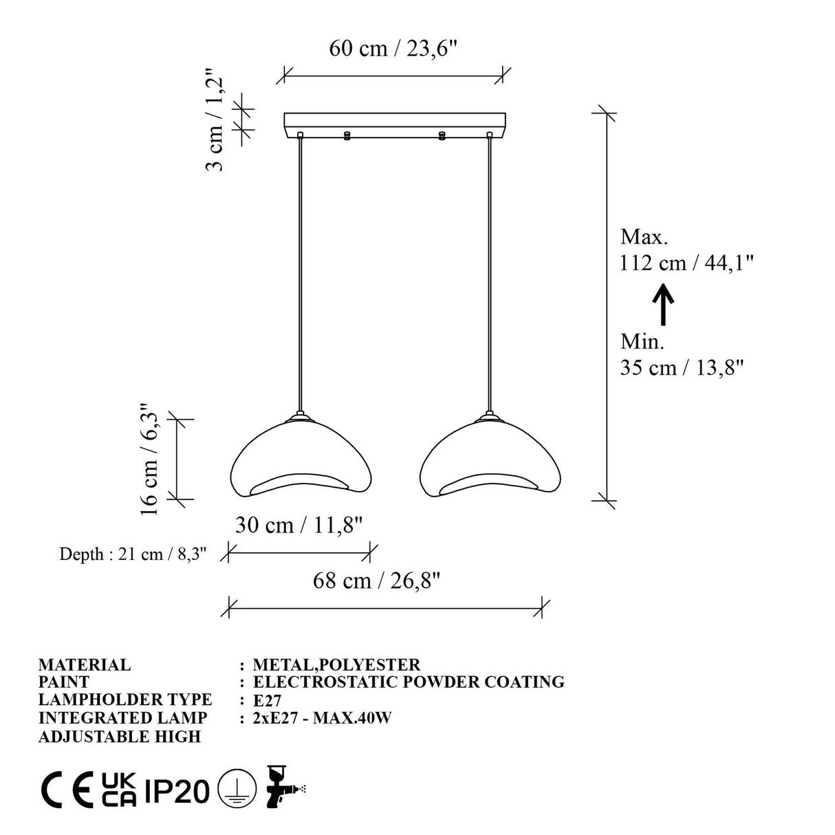 Luna Duo 30 Ceiling (21 x 30 x 16 cm) Krona