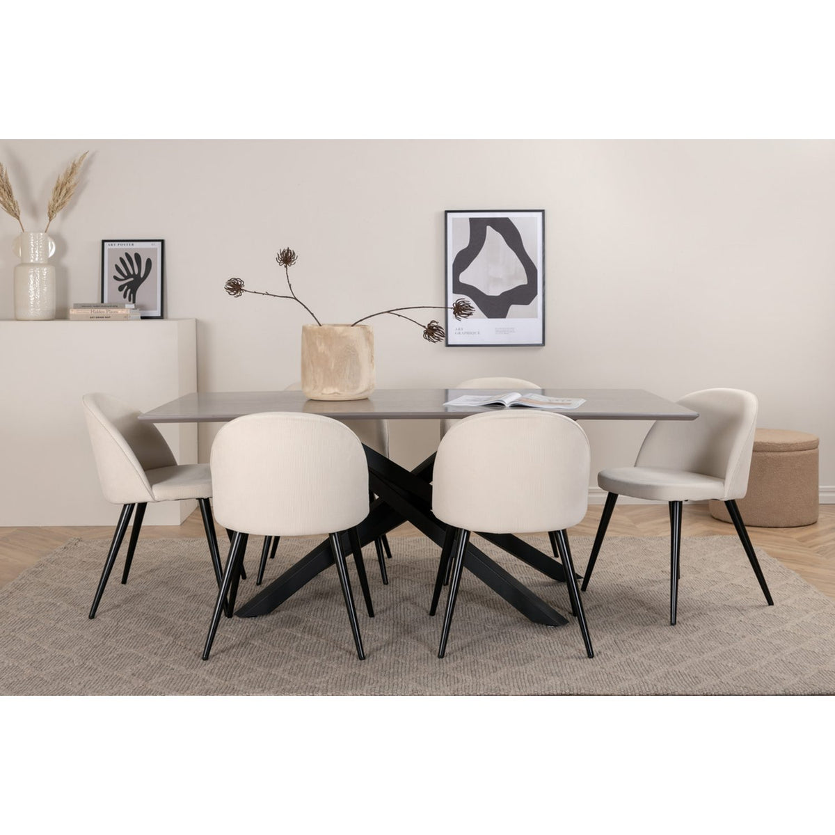 Piazza, Velvet Rektangulär matgrupp Svart,Kräm, Svart, mörkgrå, 180 x 90