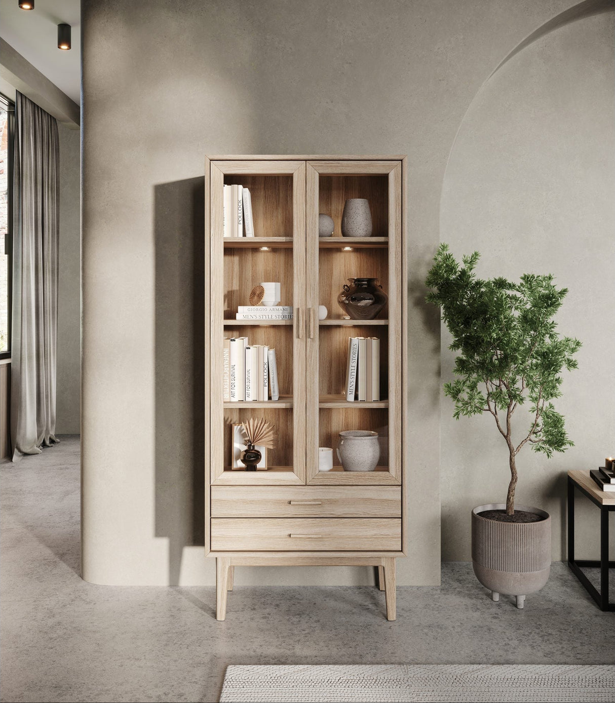 Vitrinskåp Nr.702 80x185 cm Vitoljad Ek