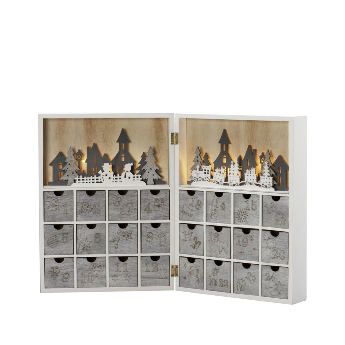 Siluett adventskalender, vit LED timer 6h Stående Ljusdekoration Inne