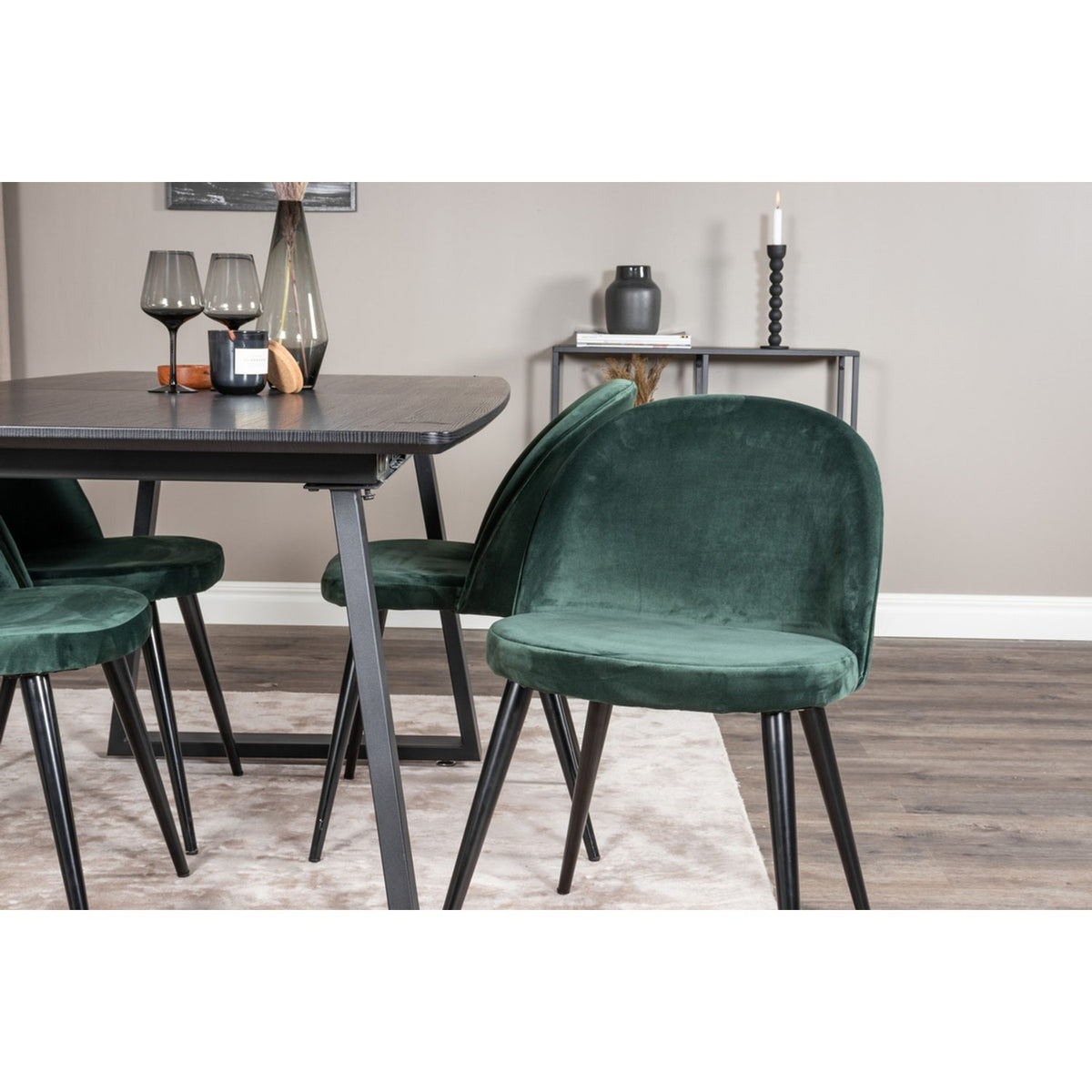 Inca, Velvet Rektangulär matgrupp Svart,Grön, Svart, 160 x 85