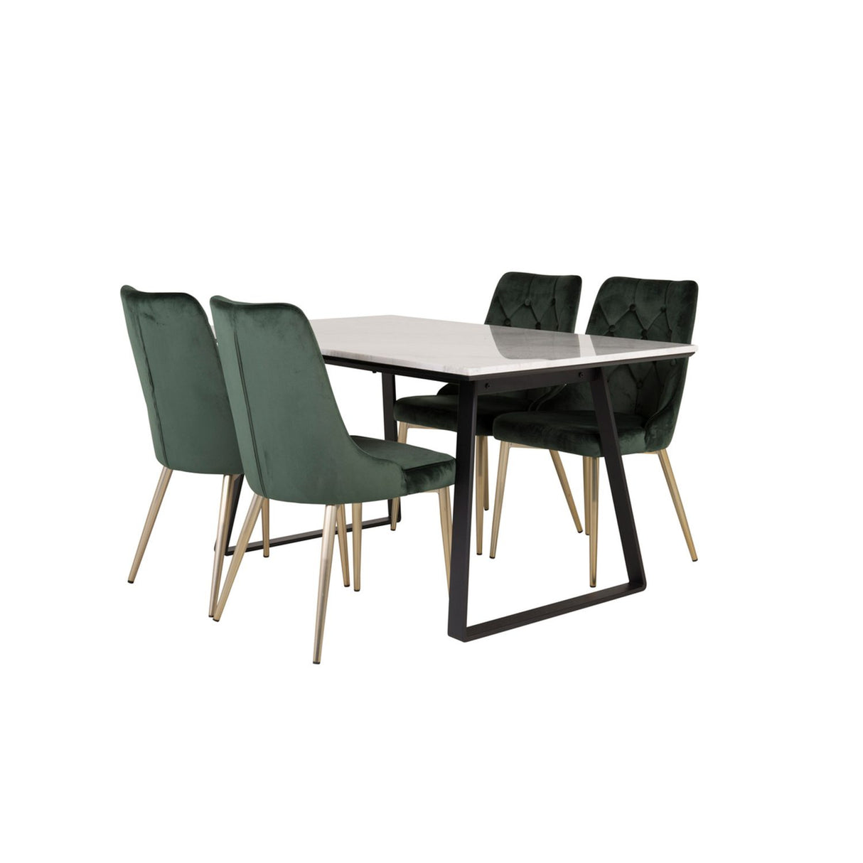 Estelle, Velvet Deluxe Rektangulär matgrupp Guld,Grön, Svart,Vitt, 140 x 90