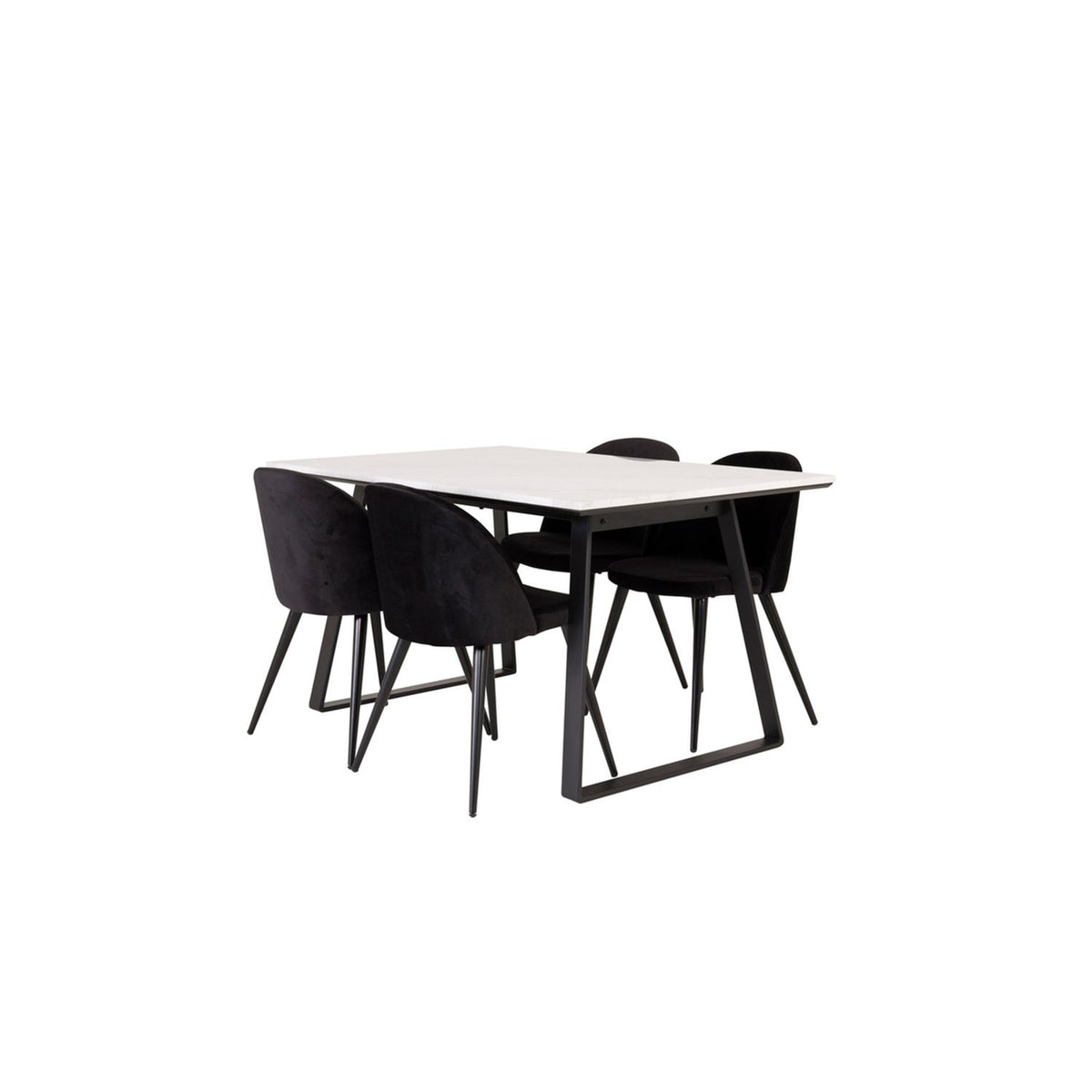 Estelle, Velvet Rektangulär matgrupp Svart, Svart,Vitt, 140 x 90