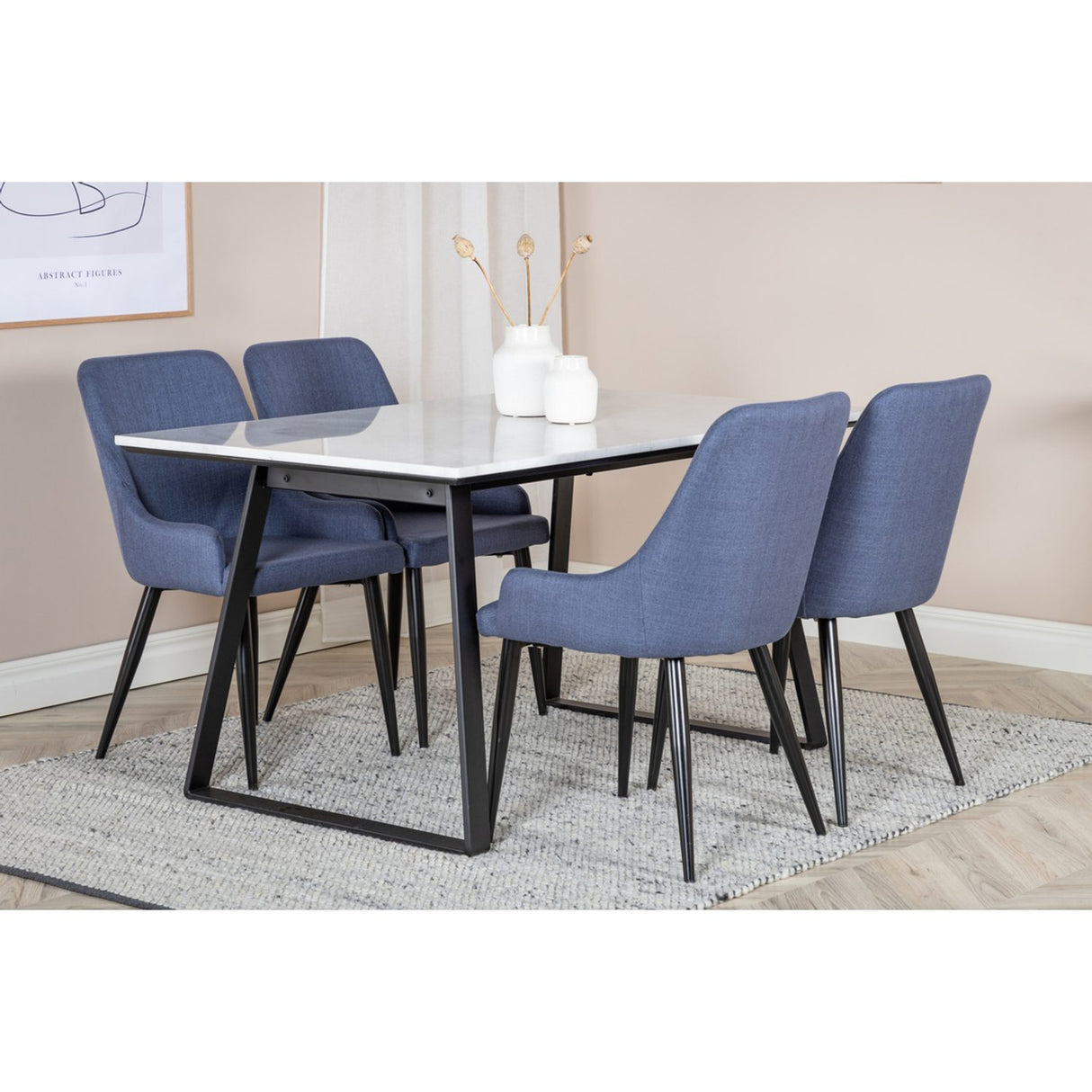Estelle, Plaza Rektangulär matgrupp Svart,Blå, Svart, vit, 140 x 90