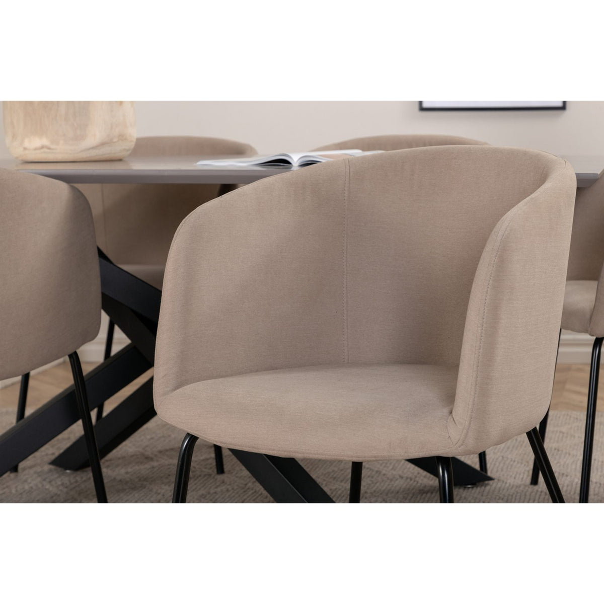 Piazza, Berit Rektangulär matgrupp Beige, Svart, Svart, mörkgrå, 180 x 90
