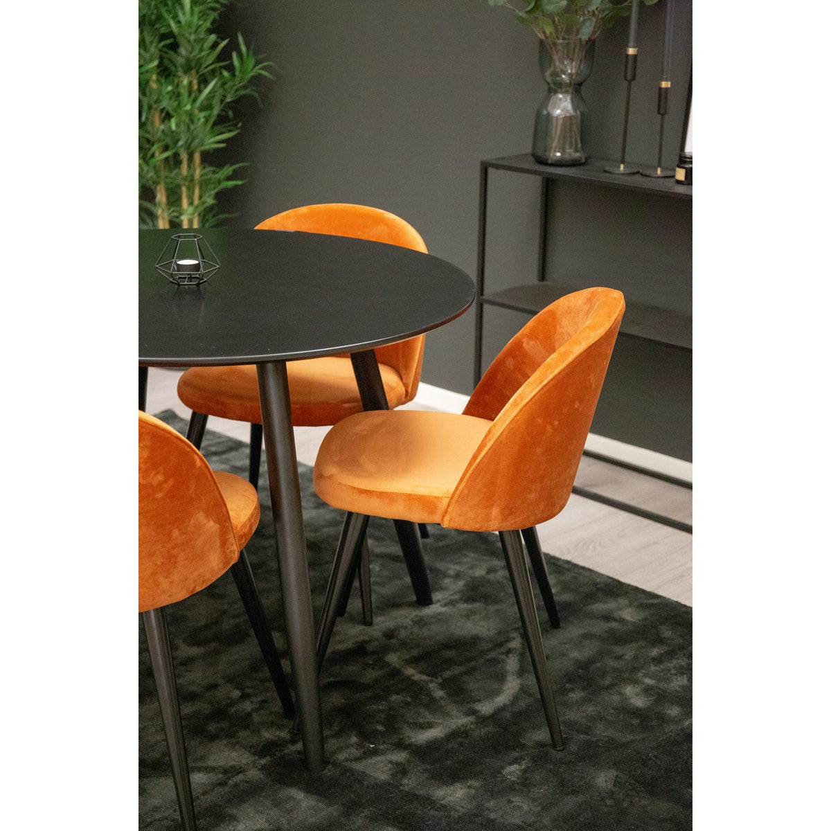 Plaza, Velvet Rund matgrupp Svart, rostig orange, Svart, ⌀100