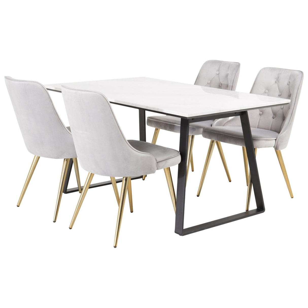 Estelle, Velvet Deluxe Rektangulär matgrupp Guld, Svart,Vit, 140 x 90
