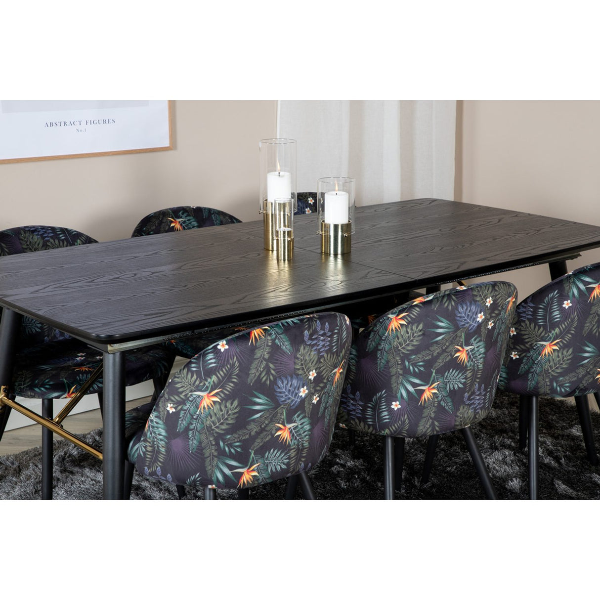 Gold, Velvet Rektangulär matgrupp Svart, Svart, 180 x 85