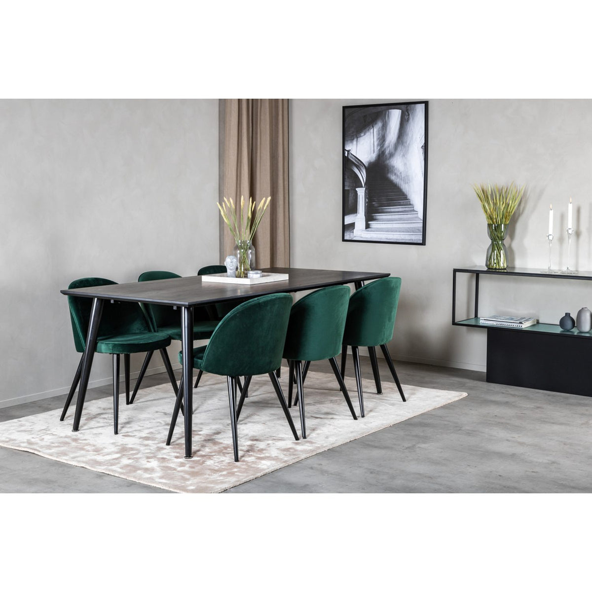 Dipp, Velvet Rektangulär matgrupp Svart,Grön, Svart, 180 x 90