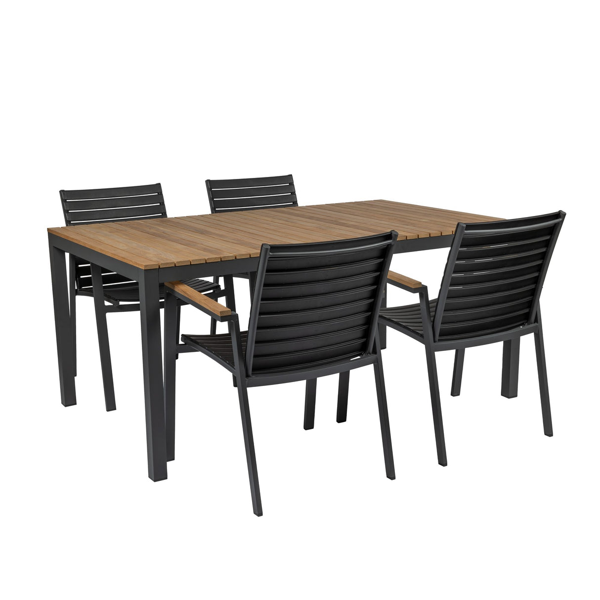 Mood Extreme Trädgårdsmöbelset i Teak och Aluminium Antracit 167 cm + 4 stolar