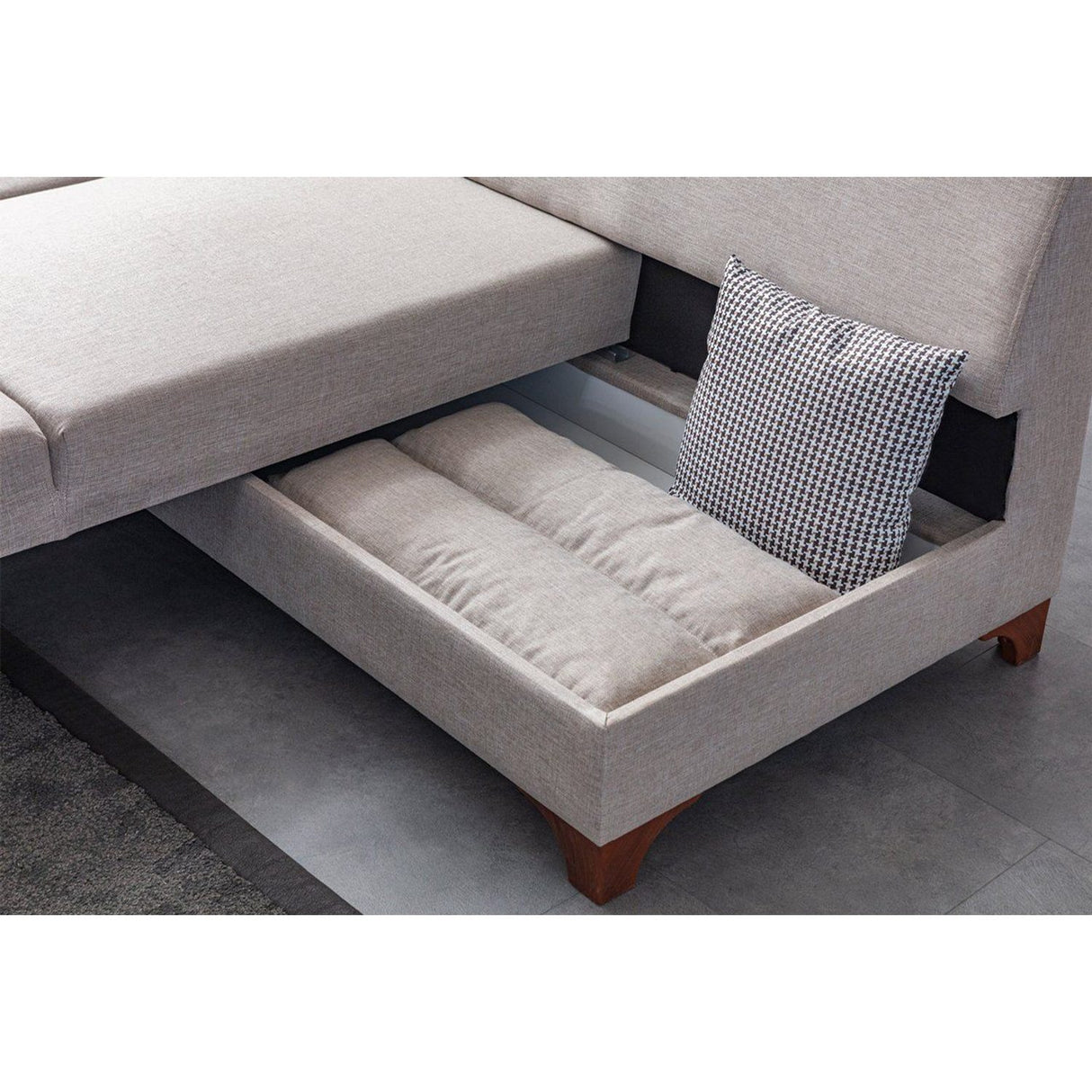 Porto (230 x 90 x 150 cm) Hörnsoffa-bäddsoffa Creme, Vänster
