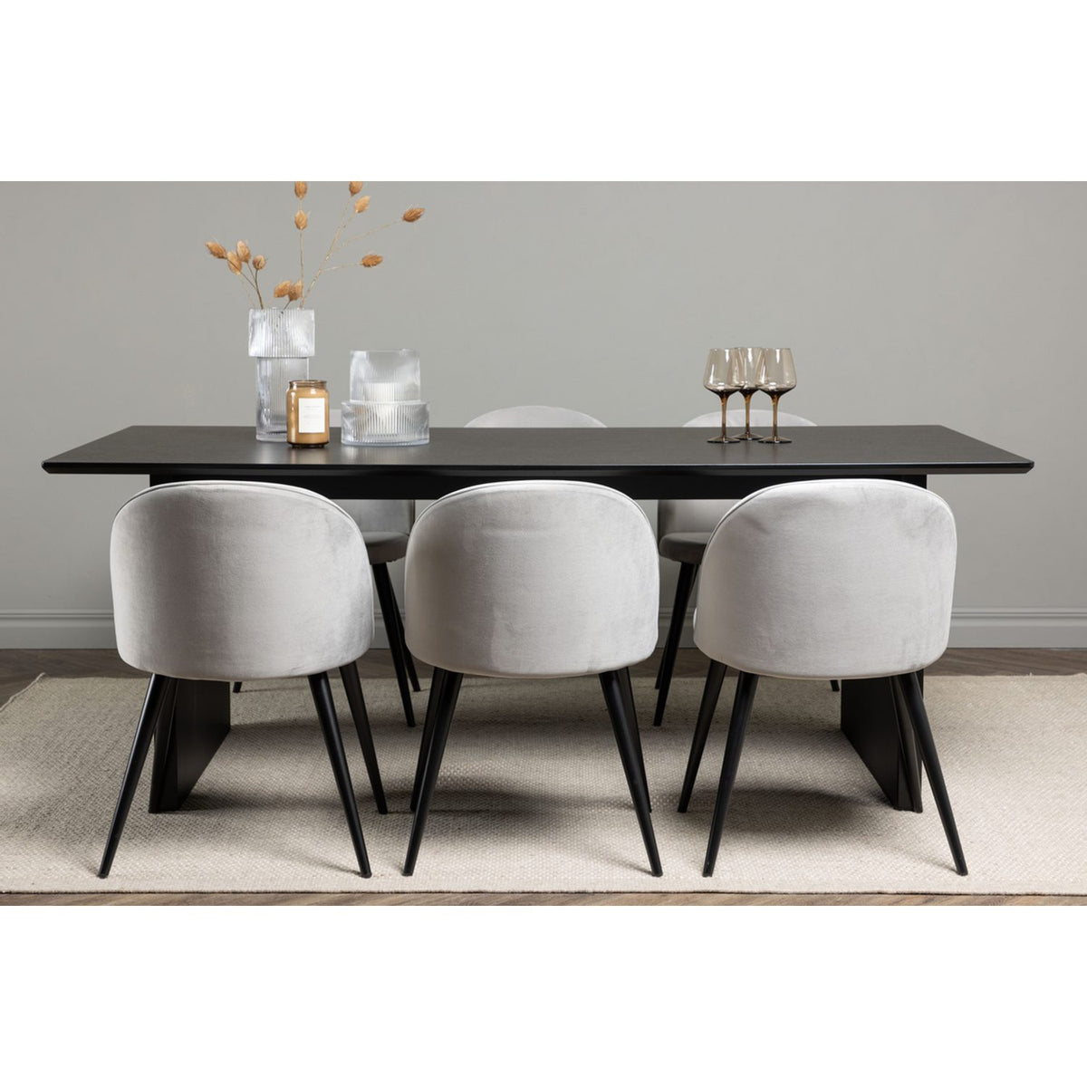 Vail, Velvet Rektangulär matgrupp Svart,Grå, Svart, 200 x 100