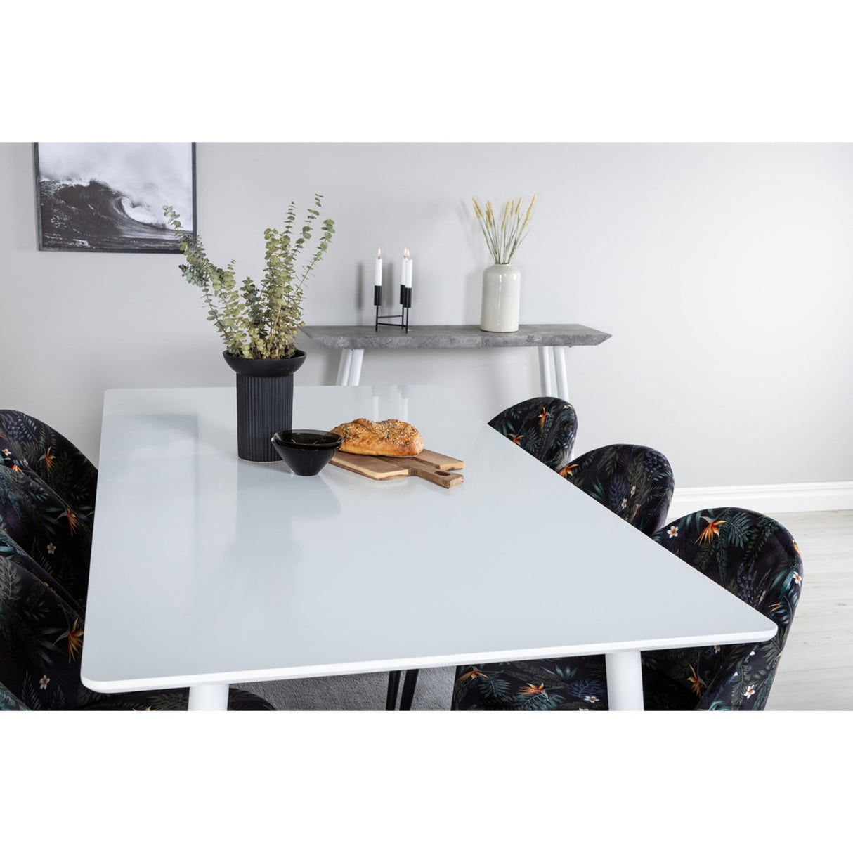 Polar, Velvet Rektangulär matgrupp Svart, Vit, 180 x 90