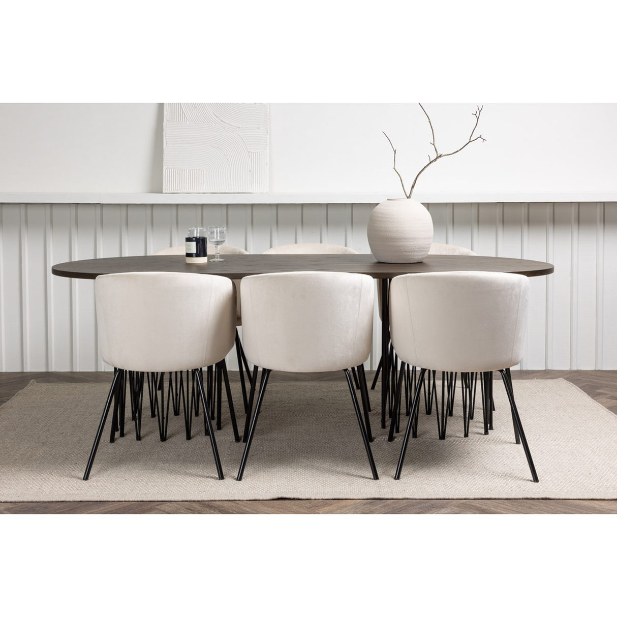 Stone, Berit Rektangulär matgrupp Beige, Svart, Svart, Mocka, 220 x 100